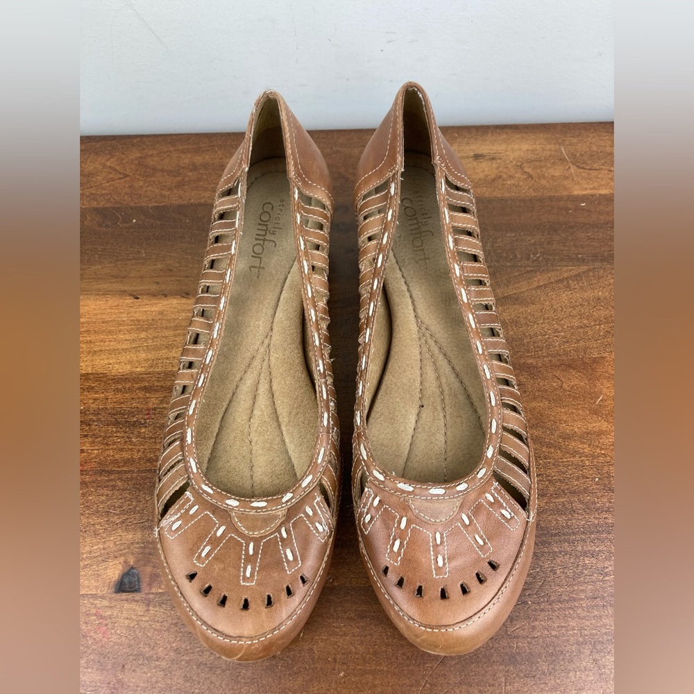 Strictly Comfort Low Heel Ballet Shoes Brown Leather Embroidered Women’s Size 9M - Picture 8 of 11